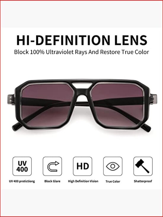 Retro Aviator Sunglasses Classic Square Plastic Frame Shades
